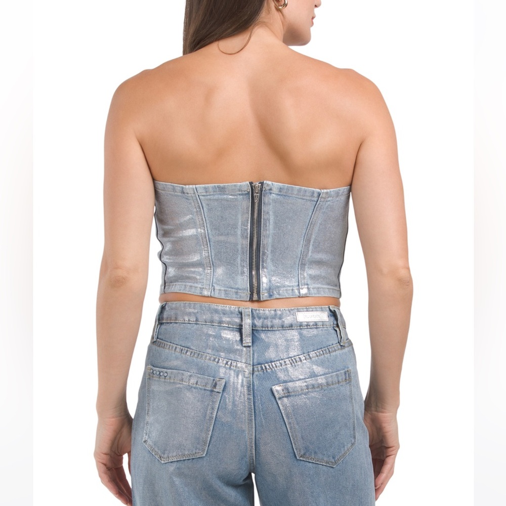 Blank NYC | NWT Strapless Metallic Coated Denim Bustier - Picture 2 of 11